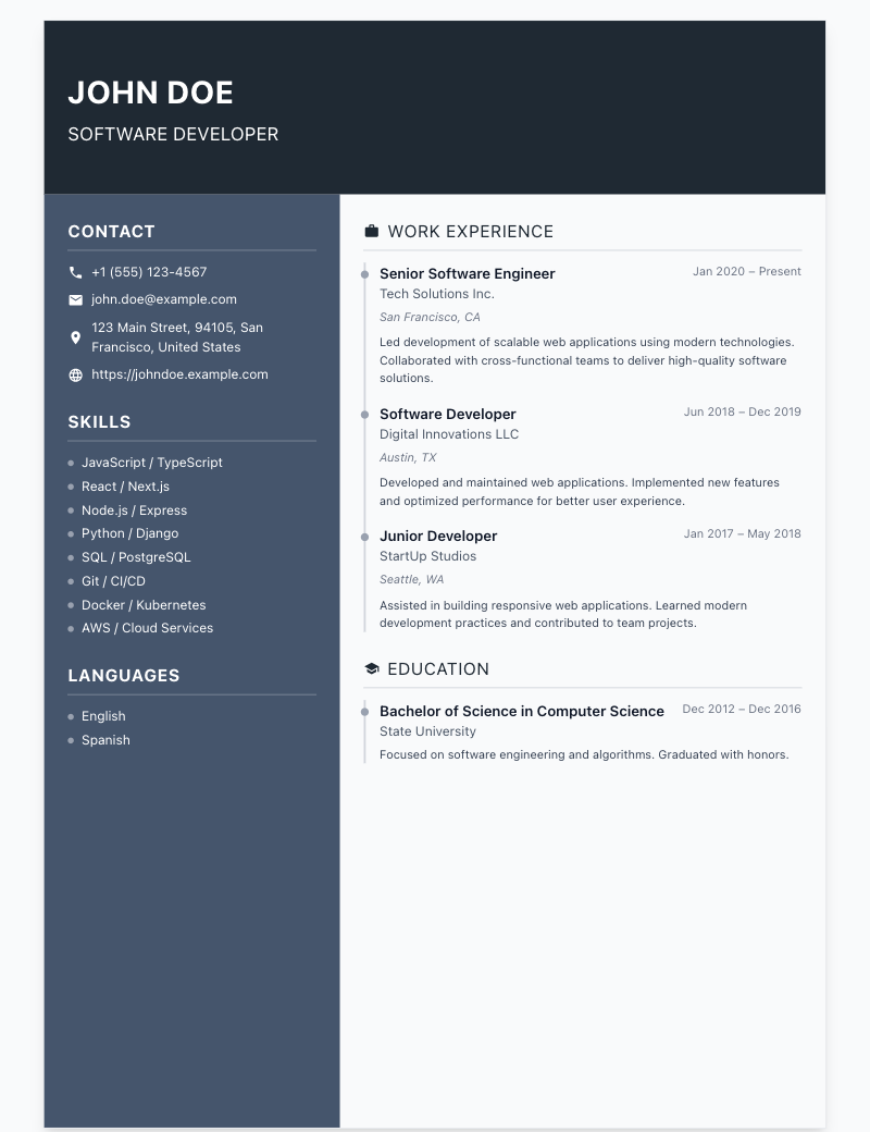 Classic two-column layout with a sidebar and main content.